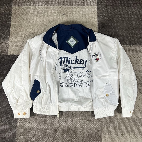 Vintage Disney Jacket Mens XL White Full Zip Dad Mickey Mouse Golf Wind Breaker - Picture 1 of 9